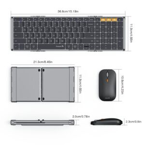 Foldable Keyboard and Mouse, ProtoArc XKM01 Folding Bluetooth Keyboard Mouse Combo for Business and Travel, 2.4G+Dual Bluetooth, USB-C Rechargeable, Full-Size Portable Keyboard for Laptop iPad Tablet
