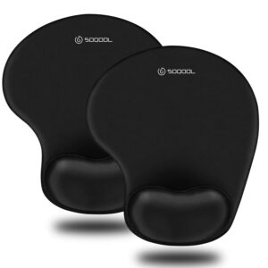Soqool Mouse Pad, 2 Pack Ergonomic Mouse Pads with Comfortable Gel Wrist Rest Support and Lycra Cloth, Non-Slip PU Base for Easy Typing Pain Relief, Durable and Easy to Clean, Black