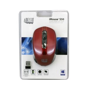 Adesso Ergonomic iMouse S50 – Wireless Optical Mouse (Red)