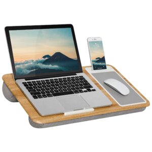 LAPGEAR Home Office Lap Desk with Device Ledge, Mouse Pad, and Phone Holder – Oakwood – Fits up to 15.6 Inch Laptops – Style No. 91589