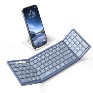 Samsers Foldable Bluetooth Keyboard with Numeric Keypad, Full-Size Wireless Folding Keyboard with PU Leather, Portable Travel Keyboard for iOS Android Windows Mac OS, Support 3 Device(BT5.1 x 3) Blue