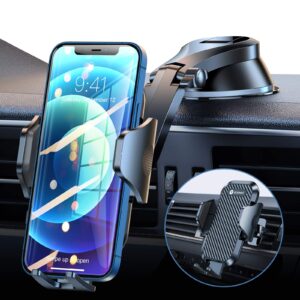 VICSEED Phone Holders for Your car [Doesn’t Block View & Thick Case Friendly] Car Phone Holder Mount, Strong Suction Cell Phone Holder Car Dashboard Vent Windshield Fit iPhone 15 14 & All